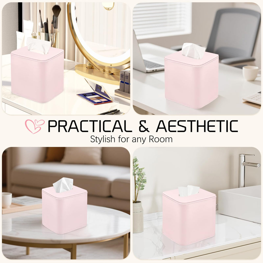 TNIIFXC Tissue Box Holder Square PU Leather Stylish Facial Tissue Box with Magnetic Closure Decorative Cube Tissue Box Cover for Bathroom Vanity Office