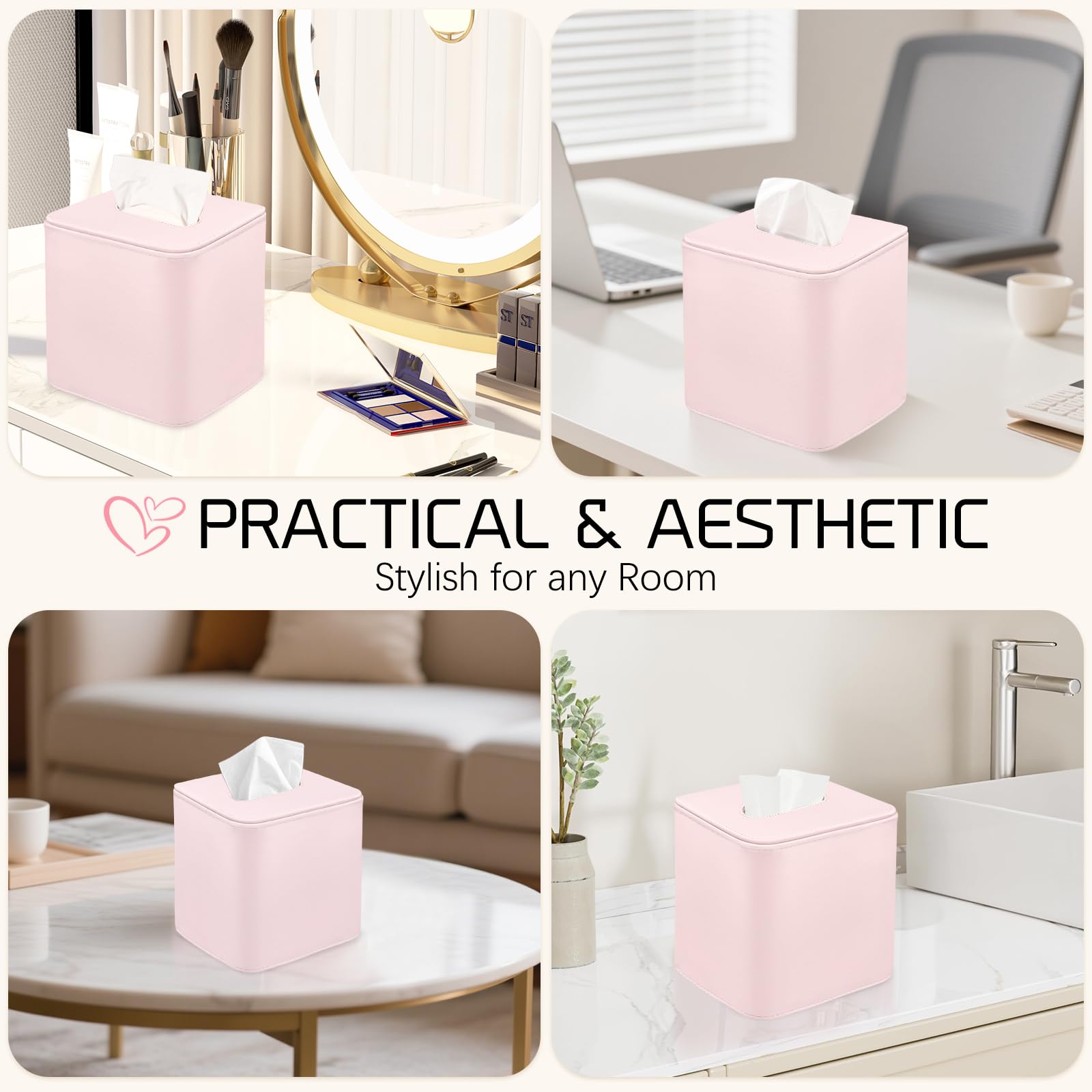 TNIIFXC Tissue Box Holder Square PU Leather Stylish Facial Tissue Box with Magnetic Closure Decorative Cube Tissue Box Cover for Bathroom Vanity Office