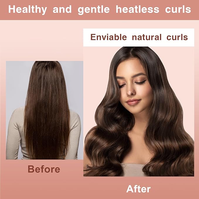 NUNFLUE Heatless Curls Overnight Set - Jumbo Soft Hair Curlers to Sleep In, No Damage Velvet Curling Rods with Silk Scarf, Alternative to Heat Styling-6pcs Rosebrown