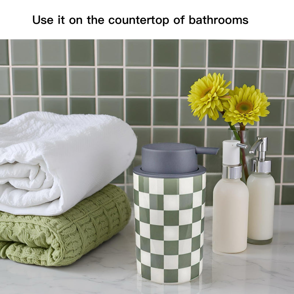 Foaming Soap Dispenser, Green Foam Hand Soap Dispenser for Bathroom/Kitchen Countertop, Ceramic Cute Modern Foamy Soap Bottle for Guest Bathrooms- Sage Green Bath Decor