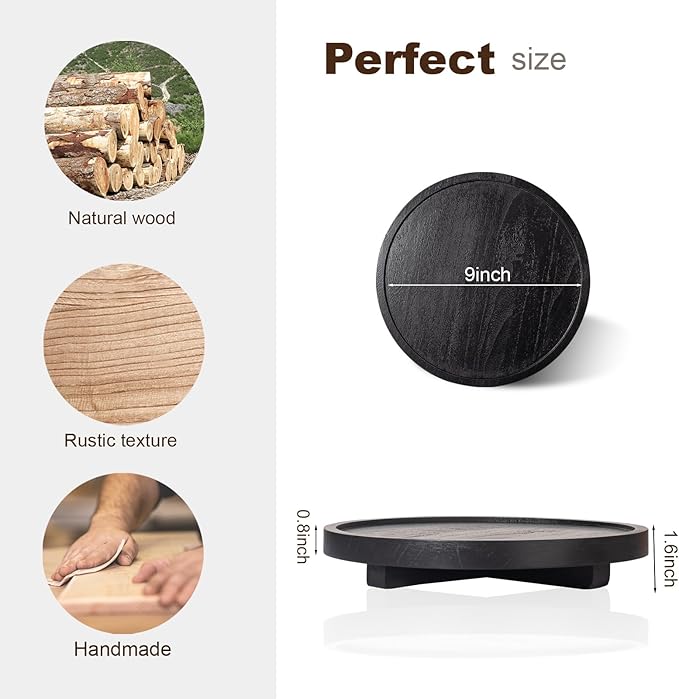 Round Decorative Tray Farmhouse Kitchen Decor Soap Dish, 9" Black