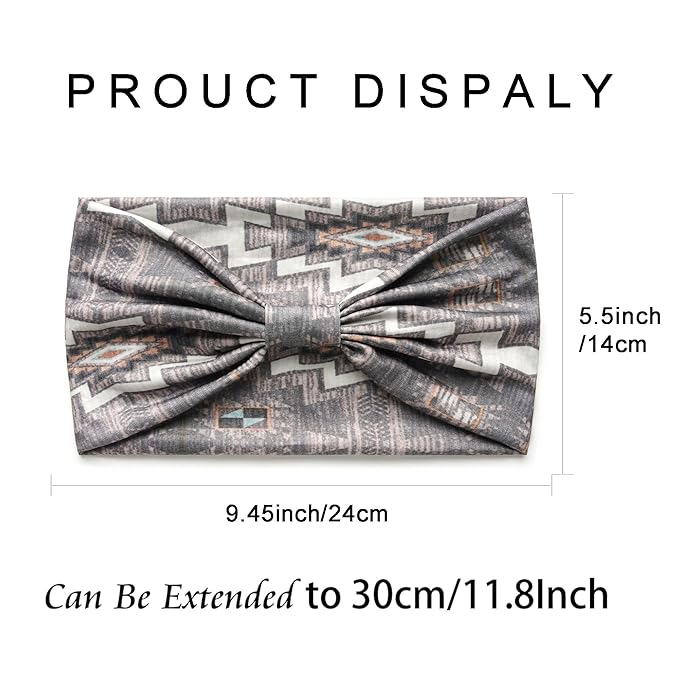 Boho Headbands For Women Fashion Hair Bands Stretch Turban Knoted Head Bands Yoga Running Sweatband Elastic Headband Stylish Wrap Headbands Hair Accessories for Teen Girls 4 Pack