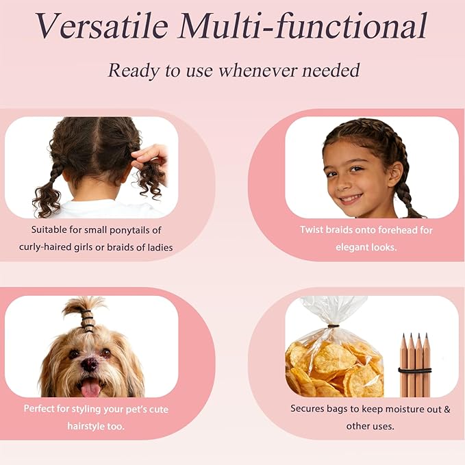 Black 1000pcs Mini Hair Rubber Bands, Soft & Durable Plastic Elastic Hair Ties for Little Girls, Stretch Ponytail Ties for Kids Hairstyles and Braids