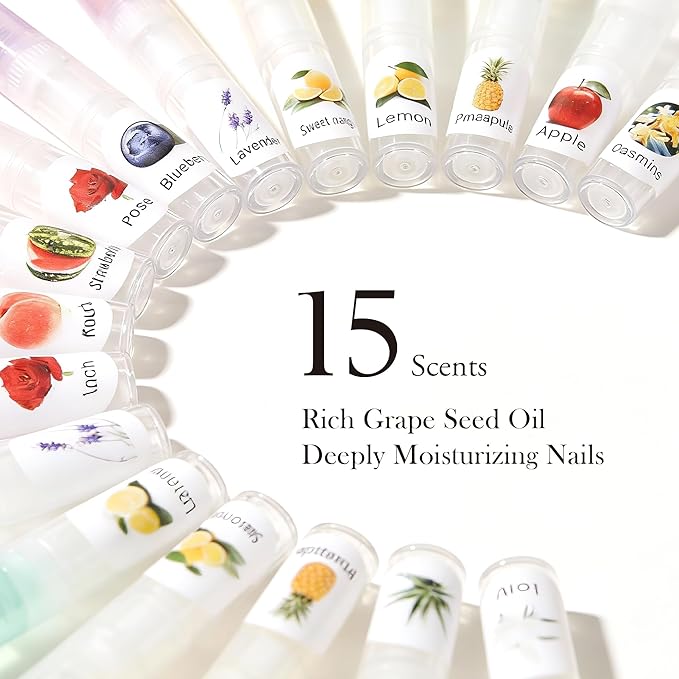 NOVAL Cuticle Oil Pen Set, 15 Pcs Scented Nail Care Pens for Dry Cuticles, Portable Brush Applicator, Travel Size Bulk Pack for Home and Salon Use