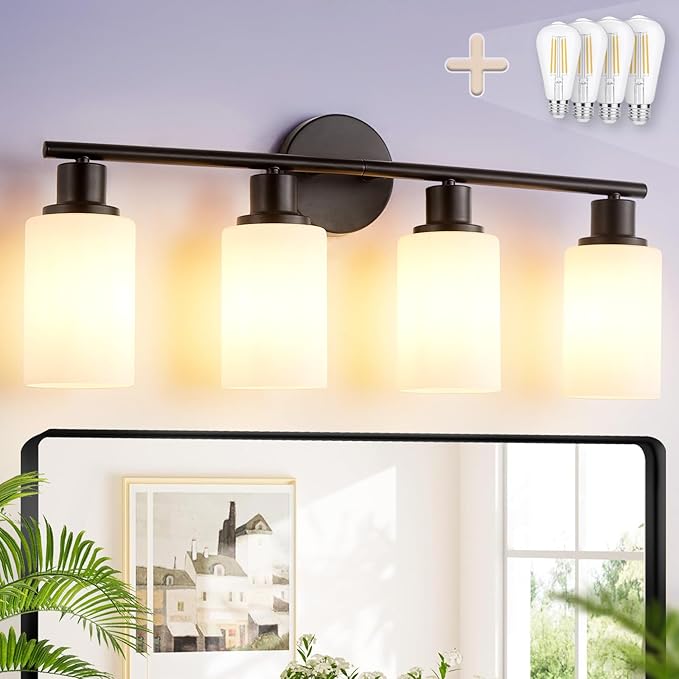 DLLT Wall Light Fixture, Vintage Bathroom Vanity Light with 3 Clear Glass Shade, Wall Sconces Lamp for Powder Room, Hallway, Kitchen, Mirror, Laundry Room (E26 Base)