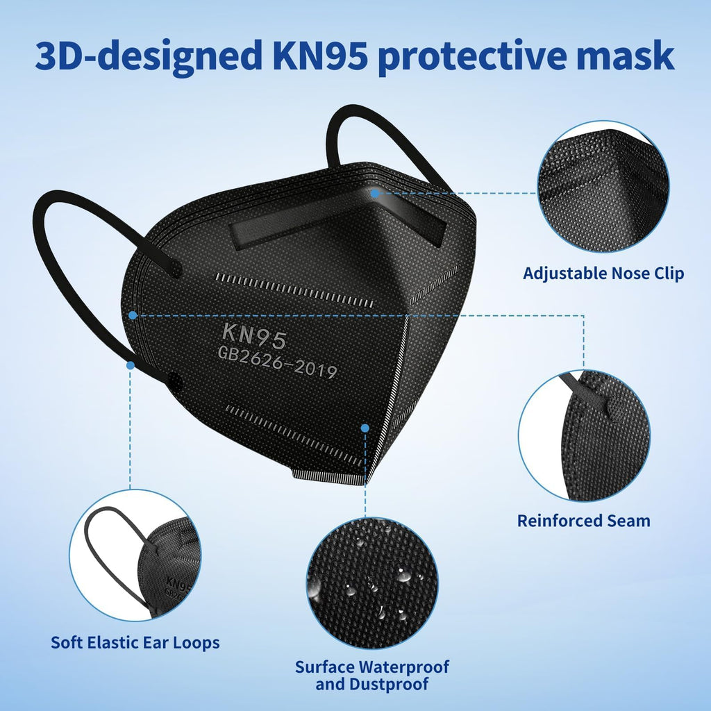 Hotodeal KN95 Face Masks 40Pcs, 5-Ply Breathable KN95 Mask for Adult, Black