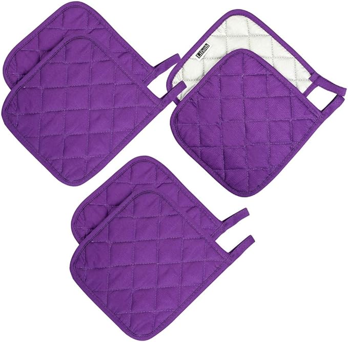 Lifaith 6 Pack Potholders Kitchen Pot Holders Set,Cotton Pot Holders for Kitchen 7 inch hot Pads,Heat Resistant Hot Pads for Cooking and Baking Grape