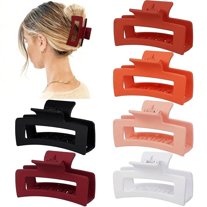 Sisiaipu 3.5 Inch Medium Hair Claw Clips 6 Pack Hair Clips for Women Square Rectangle Claw for Hair Banana Jaw Clips Hair Accessories for Girls (Orange)