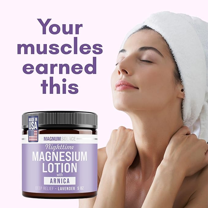 Magnum Solace Nighttime Magnesium Lotion with Arnica – Soothing Relief & Relaxation, Highly Concentrated Magnesium for Muscles & Joints – Apply to Legs or Feet Before Bed – Skin-Friendly