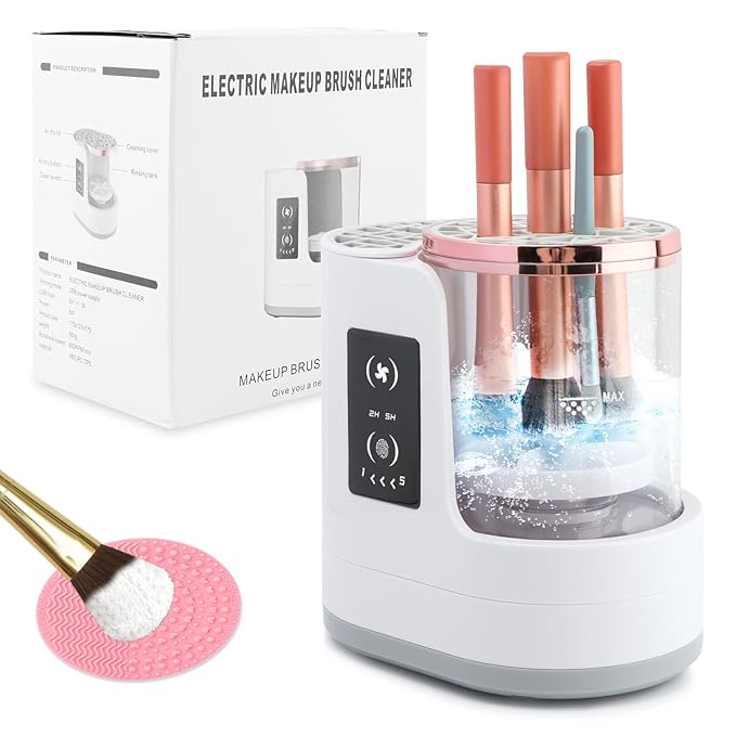 Electric Makeup Brush Cleaner Machine, 3 in 1 Automatic Makeup Brush Cleaner with Brushes Dryer for Most Size Beauty Brushes Set(White,Size:6.8inch)