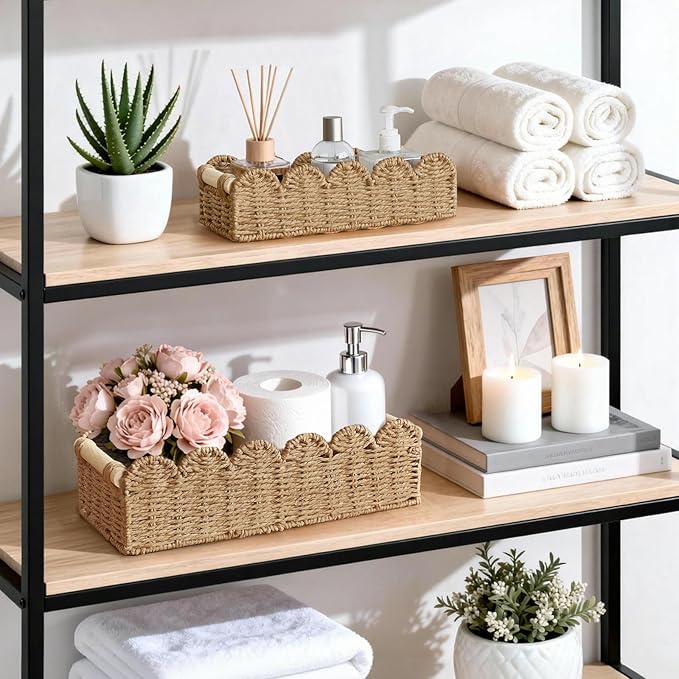 Dahey Toilet Paper Storage Basket 2 Pack Bathroom Scalloped Tank Basket