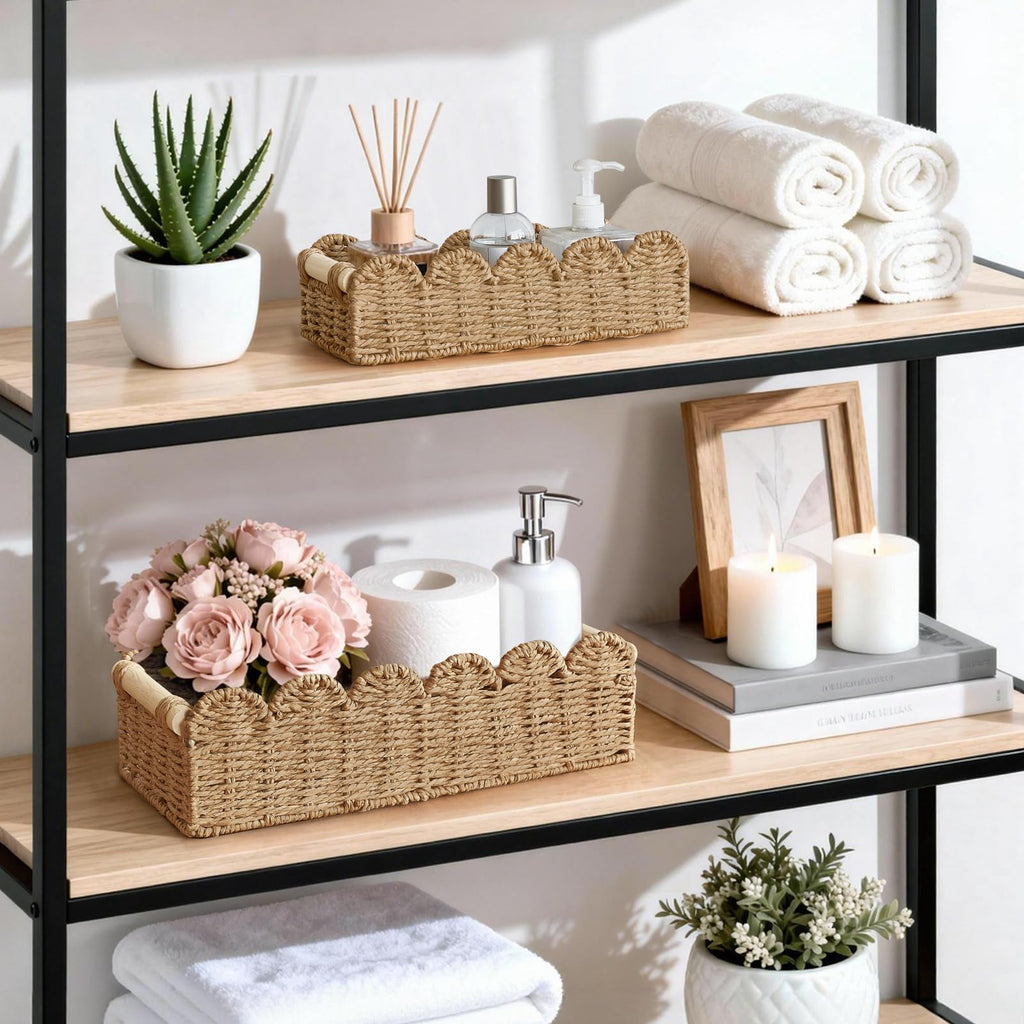 Dahey Toilet Paper Storage Basket 2 Pack Bathroom Scalloped Tank Basket