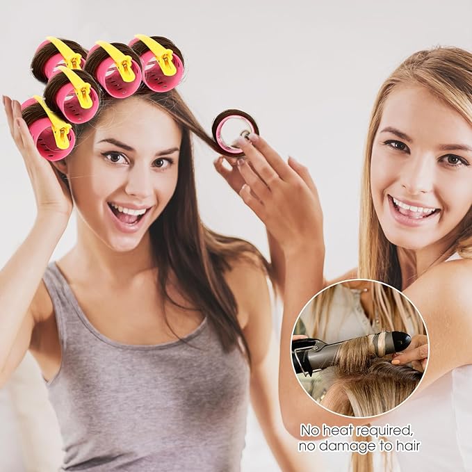 141 Pieces Hair Rollers Set Include 60 Plastic Hair Rollers (Pink,6 Size)