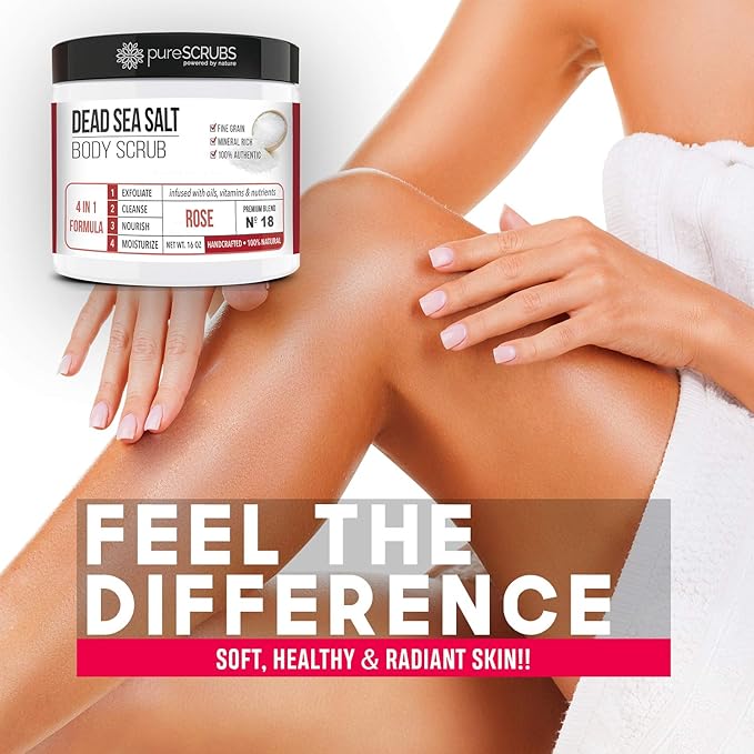 pureSCRUBS Premium Rose Body Scrub Set, Exfoliating Dead Sea Salt Scrub