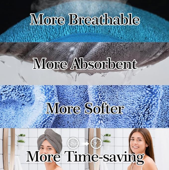 YoulerTex Microfiber Hair Towel Hairs Wrap: 2 Pack 10X26 Hair Dryer Towels for Women Absorbent Turban Twist Drying Shower Cap Curly Hairs Products for Hair's Care Accessories (Navy Blue)
