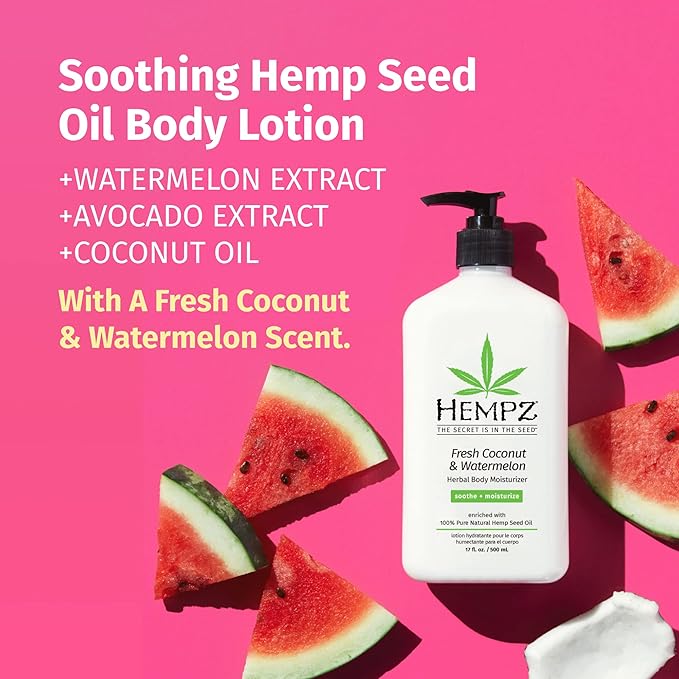 Hempz Body Lotion - Fresh Coconut & Watermelon Daily Moisturizing Cream,Shea Butter Body Moisturizer - Skin Care Products,Hemp Seed Oil - Large,(Pack of 2)