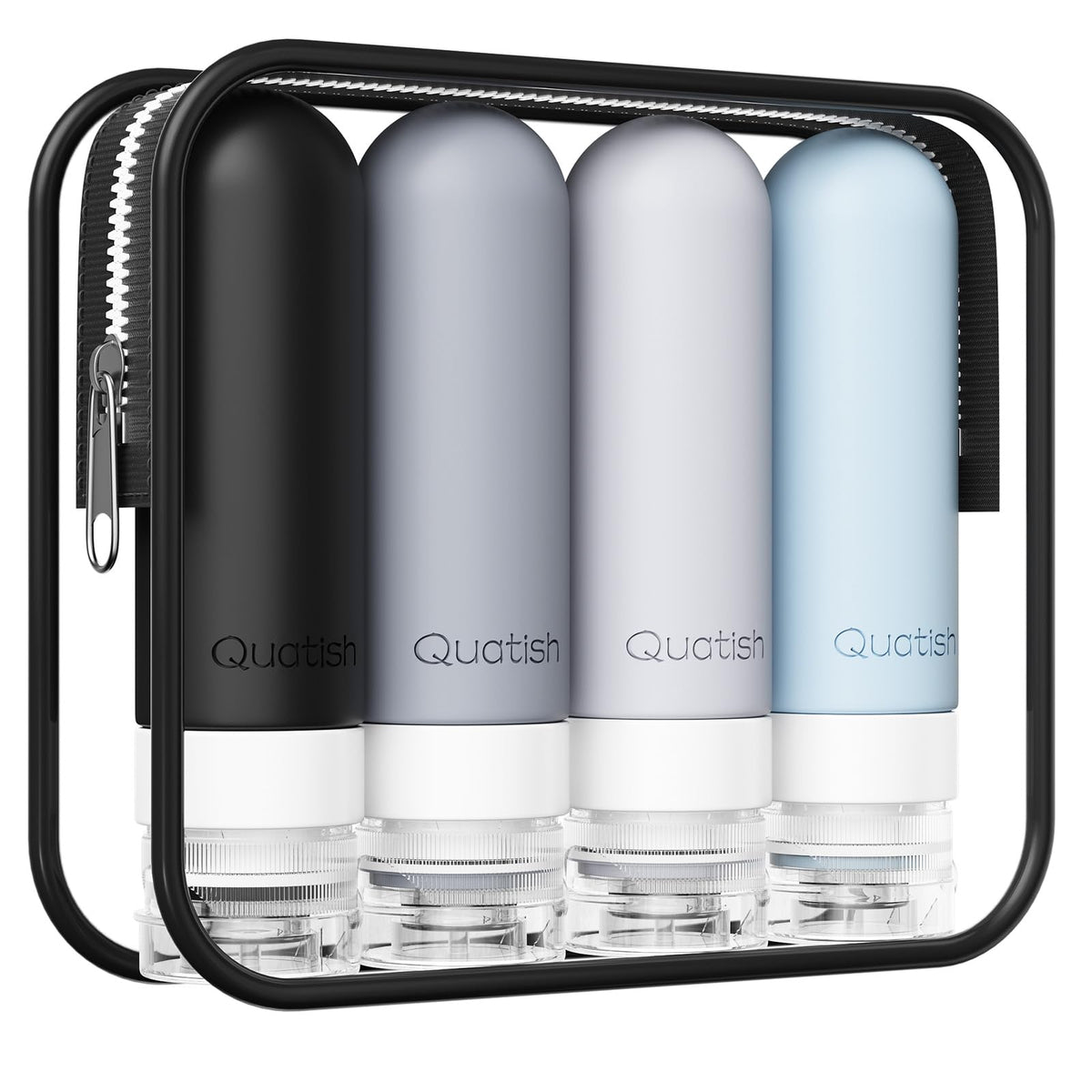 Quatish Travel Bottles for Toiletries, Original Patented Leak Proof Travel Size Containers, 3 oz Tsa Approved Silicone Shampoo and Conditioner Bottles, 4 Pack, Brown