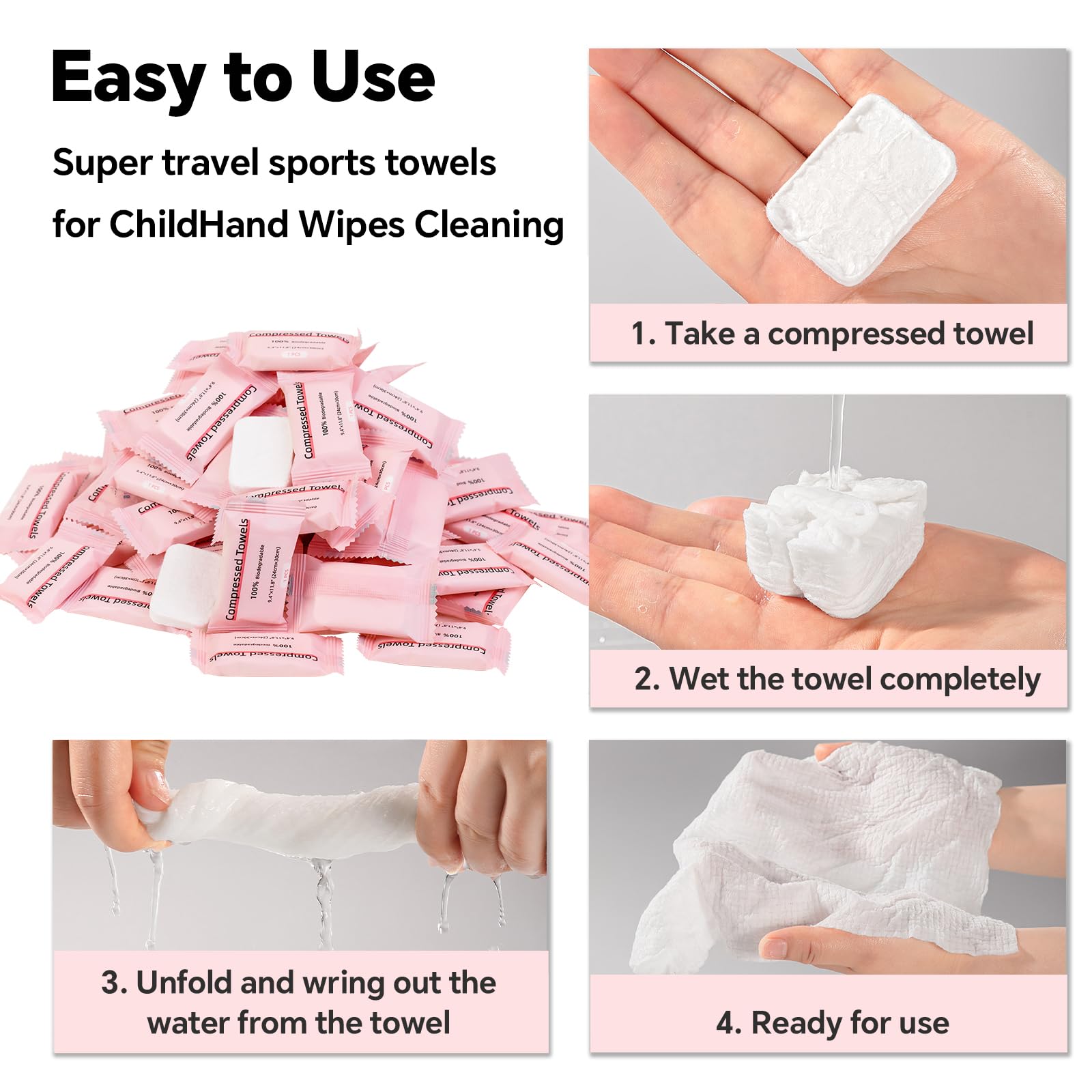 ICOTLE Compressed Towels for Travel, 70 Bulk Pack Coin Tissues, Individually Wrapped Disposable Face Towels for Camping, Hiking, Outdoors, Home, Beauty, and Emergency Use