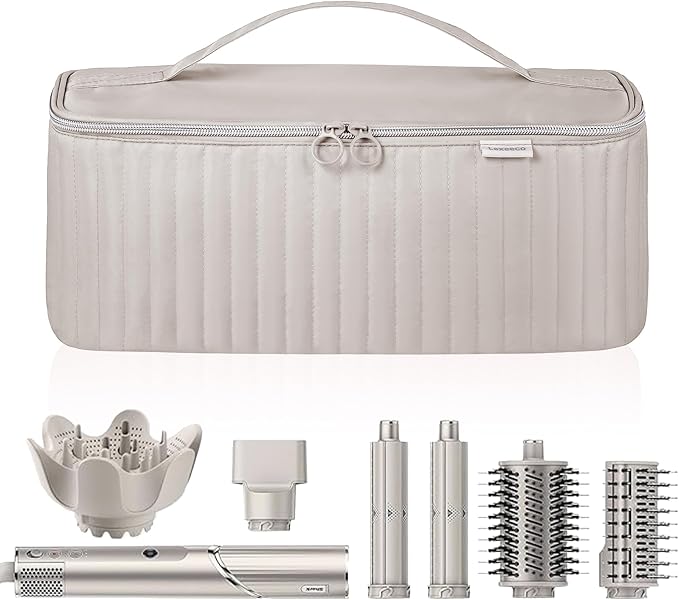 Lexeeco Travel Carrying Case for Hair Dryer Shark Flexstyle Dyson Airwrap Brush Hair Accessories Tools Storage Bag for Revlon Hairdryer Styler Organizer (Camel)