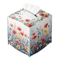 Flower Tissue Box Cover Red Poppy Daisy Wild Garden Watercolor Leather Tissue Box Holder Square Facial Paper Organizer Dispenser for Bathroom Kitchen Bedroom Vanity Countertop Night Stands