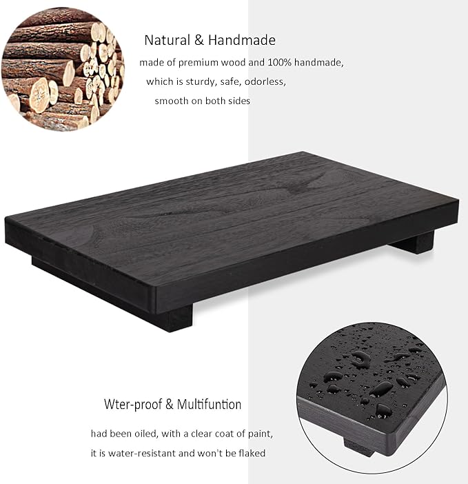 Wood Bathroom Tray Farmhouse Decor Kitchen Soap Holder, 11.8"x7" Black