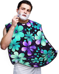 Purple And Teal Flowers Print Beard Bib Shaving Apron, Beard Hair Trimming Cape Gift For Dad
