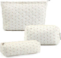 Gocvo 3 Pcs Makeup Bag Cosmetic Bag Set for Girls Women Checkered Travel Organizer Bathroom Toiletry Pouch Large Capacity Storage Bag(Small Flower Blue)
