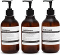 Shampoo and Conditioner Bottles Set of 3 Amber Black – Shower Shampoo Dispenser – Hotel Style Bathroom Upgrade by MaisoNovo