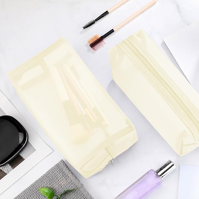 Boao 6 Pieces Mesh Makeup Bags Mesh Cosmetic Bag Portable Travel Organizing Zipper Pouch Toiletries Makeup Pouches for Home Office Travel Accessories(Beige)