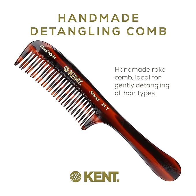 Kent 21T 8 Inch Large Detangling Comb, Wide Teeth for Thick Curly Wavy Hair. Long Hair Detangler Comb For Wet and Dry. Handmade of Quality Cellulose, Saw-Cut Hand Polished, Made in England