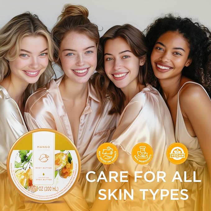 Princess Belle Mango Body Butter with Natural Shea Butter, Body Moisturizer for Dry Skin, Body Care for Women, Deep Moisturizing and Softening-200ml(6.8 floz)