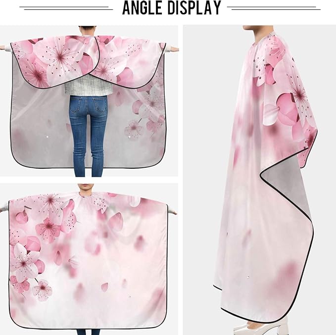 visesunny Barber Cape Pink Cherry Blossom Polyester Hair Cutting Salon Cape Apron Anti-Static Haircut Water-Resistant Shaving Cloth Beard Shaving Bib Hairdressing Cape