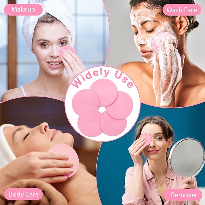 84 Pcs Facial Sponge Compressed, Luxiv Face Cleansing Sponge for Estheticians Compressed Makeup Sponge Round Wash Face Sponges for Women Compress Exfoliating Removal Sponge (Pink)