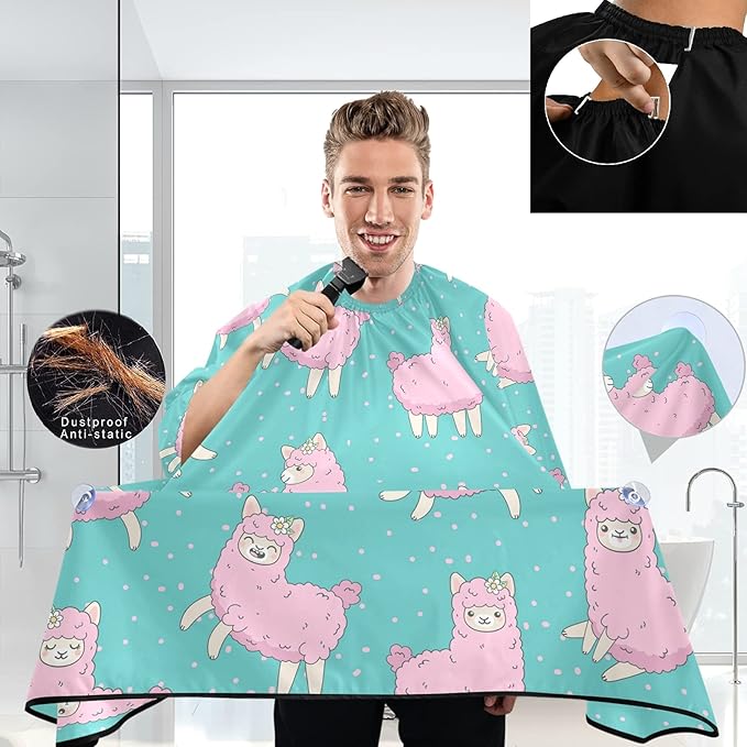 Visesunny Barber Cape - Cute Pink Llama Dot Polyester Hair Cutting Salon Apron - Anti-Static, Water-Resistant Shaving Bib