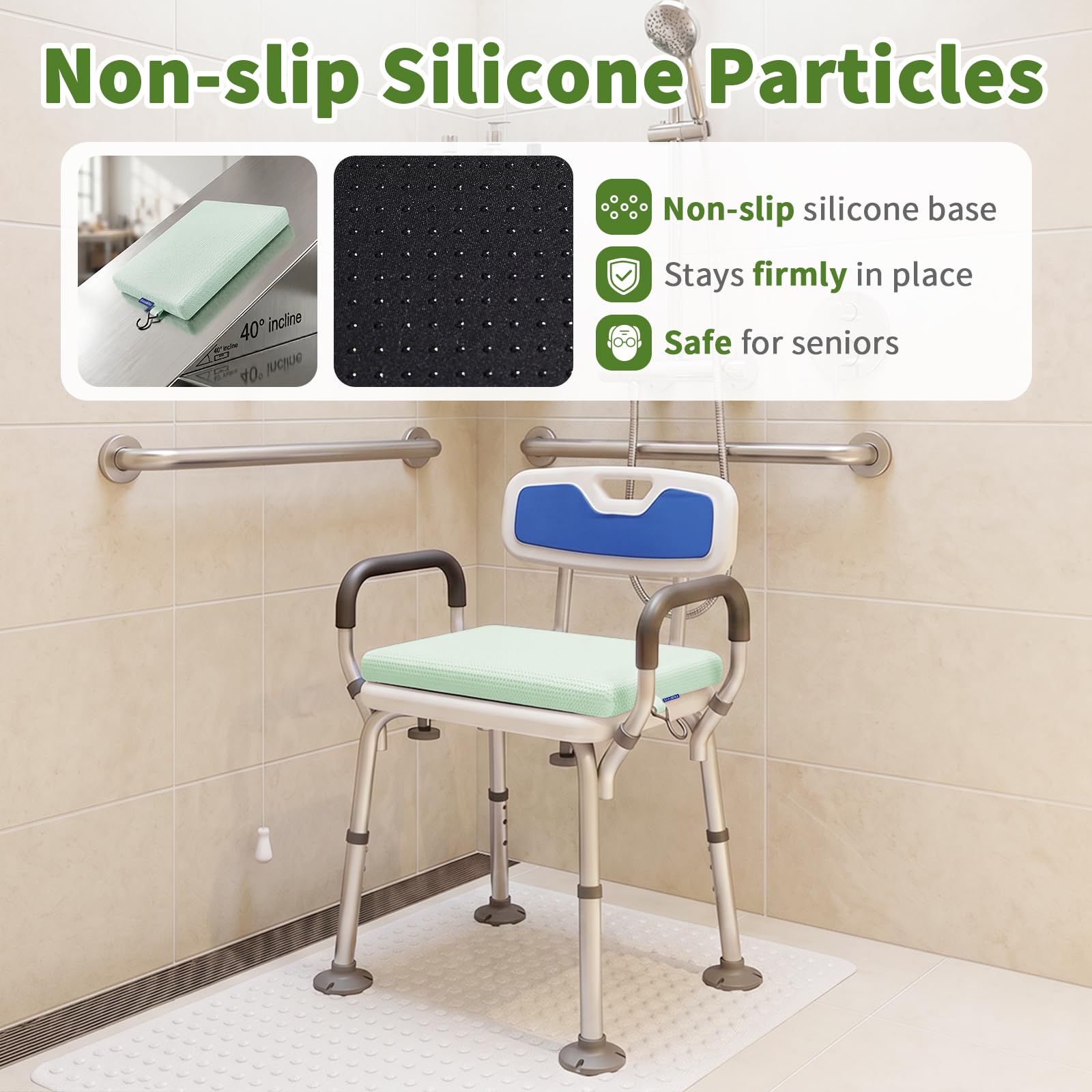 Gooo&Ma Shower Cushion, Non-Slip Air Fiber Bath Pad, Green