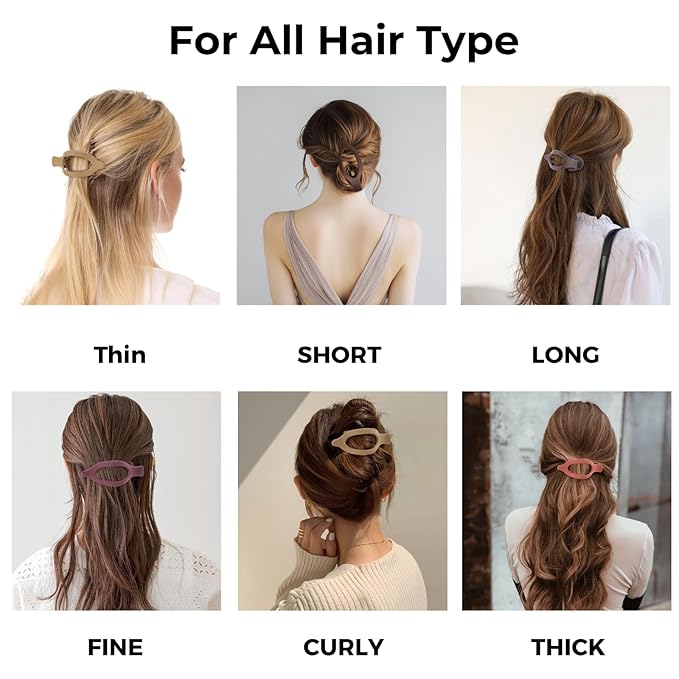 8 Pack Glossy White Flat Hair Clips for Women – Sleek Non-Slip Claw Clips with Strong Hold, Minimalist Hair Accessories for Bridal, Office, or Everyday Wear
