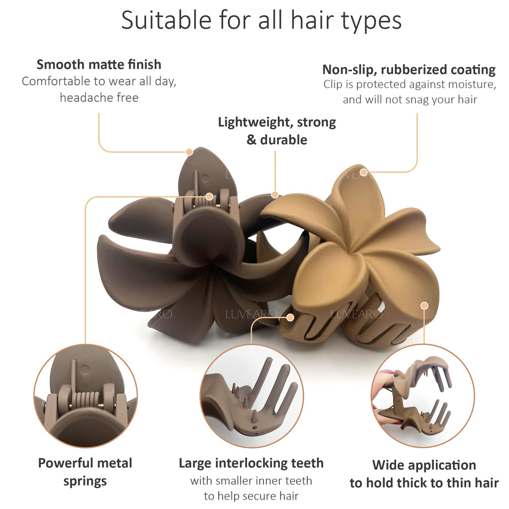 Flower Hair Clips for Women and Girls Thick to Thin Hair Medium Cute Claw Clips Decorative Plumeria Hawaiian Hair Accessories Nonslip Neutral Matte Pinzas Para el Cabello