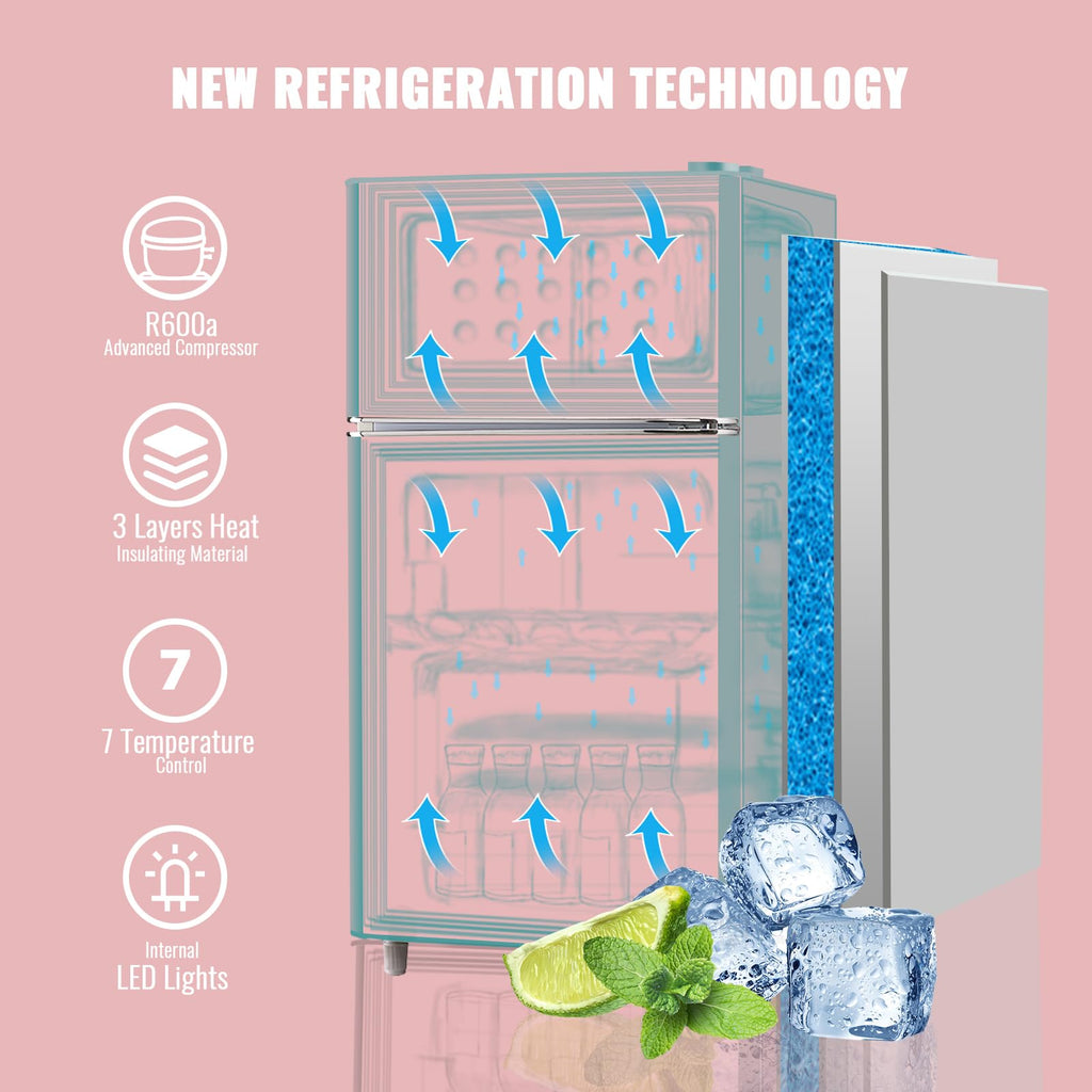 WANAI 3.5 Cu.ft Refrigerators Full-sized Fridge with Freezer Handles Blue Fridge Dual Door Classic Retro Refrigerator Removable Glass Shelves Adjustable Thermostat for Home Office Dorm RV