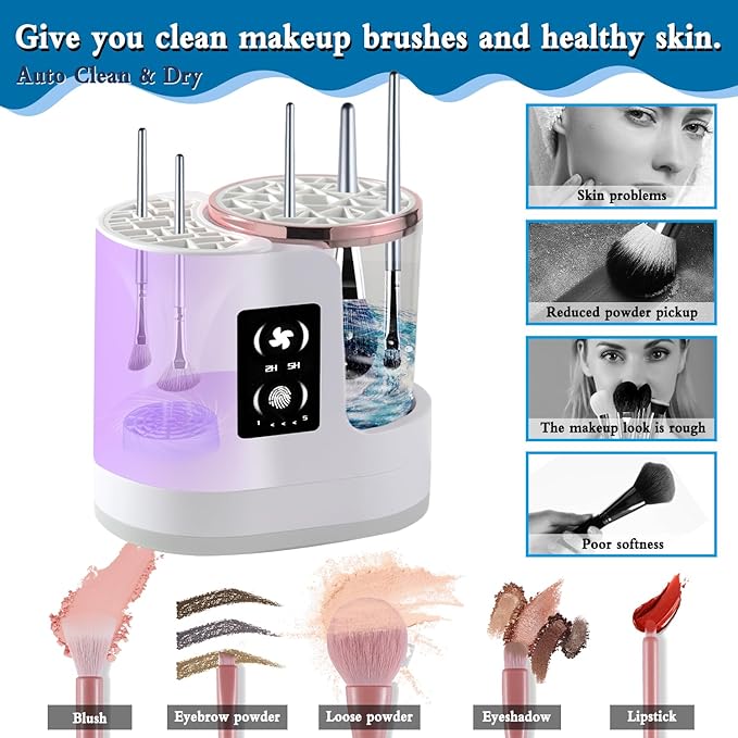 3-in-1 Electric Makeup Brush Cleaner, Dryer & Storage Drying Available Fast Cleaning & Automatic Cleaning Tool for All Size Brushes