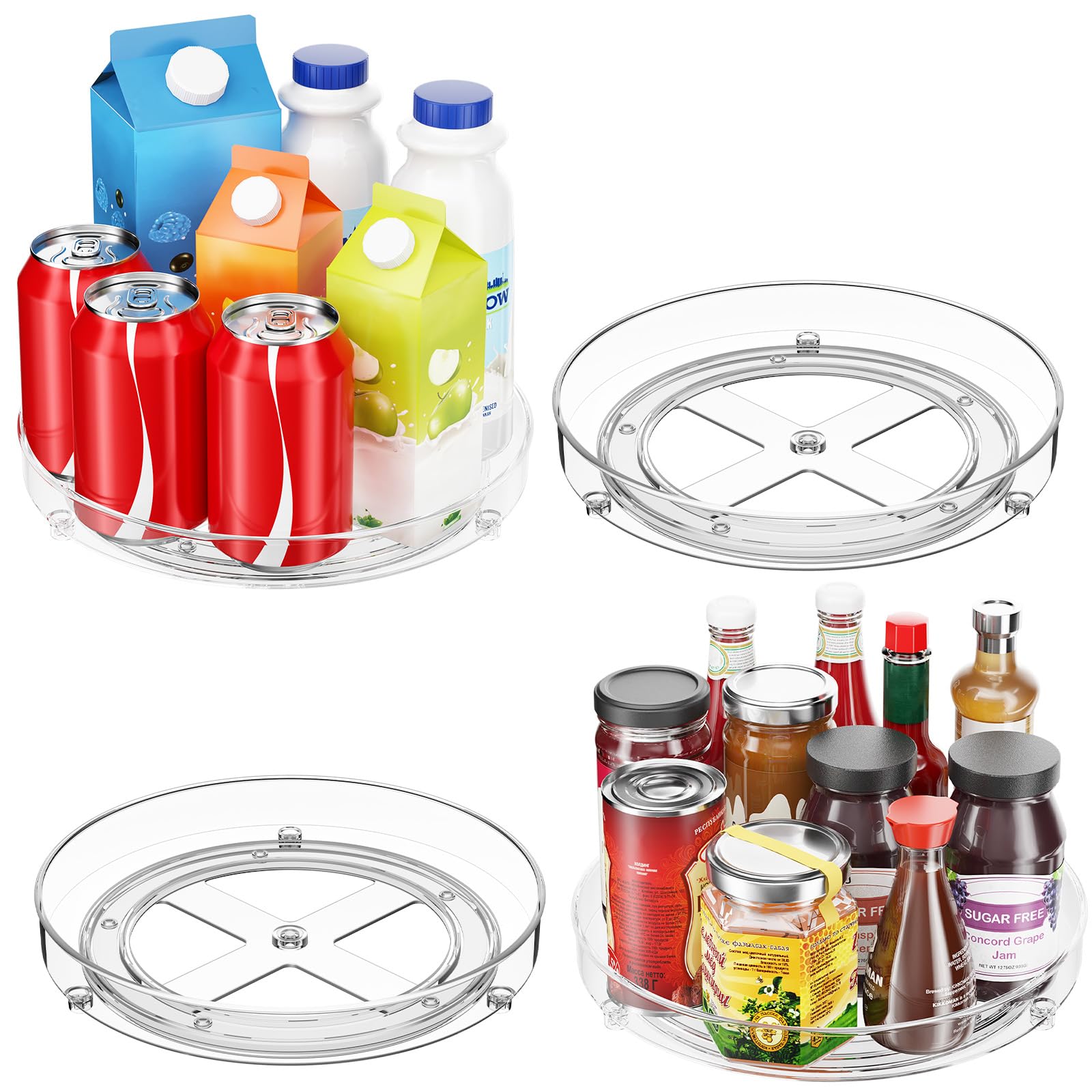 Optish 4 Pack Lazy Susan Organizer, 9.5 Inch Lazy Susan Turntable for Cabinet, Refrigerator Organizer for Pantry Organizers and Storage, Non-Skid Fridge Organizer