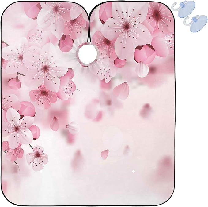 visesunny Barber Cape Pink Cherry Blossom Polyester Hair Cutting Salon Cape Apron Anti-Static Haircut Water-Resistant Shaving Cloth Beard Shaving Bib Hairdressing Cape