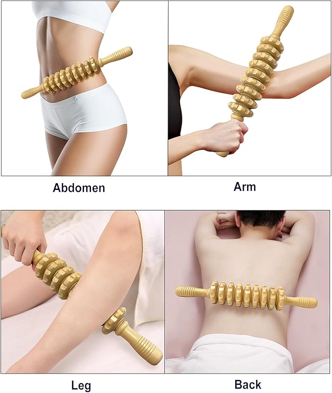 Deston 2Pcs Manual Massager Wooden Roller Trigger Point Massager Stick for Fascia, Cellulite, Muscle & Abdomen, Body Therapy Massager, Muscle Belly Relief Tool