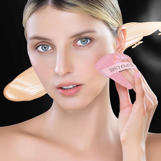 CUPID CARE 6 Pcs Triangle Powder Puff with 2 Travel Cases, Setting Powder Puffs for Face Powder and Foundation, Velour Makeup Puff for Loose Powder Body Powder, Skin-Friendly, Beauty Makeup Tools