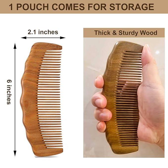 Moreinday 2 Pack Wooden Comb, Beard Comb for Men, Hair Combs for Women
