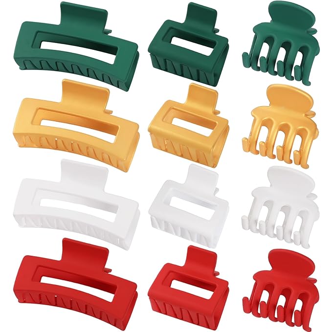 SMKSL 3 Styles Hair Clips for Women Small Medium Big Claw Clips for Thin Thick Hair 12 Pcs Hair Claw Clips Hair Clips Combination Hair Accessories for Women (Christmas)