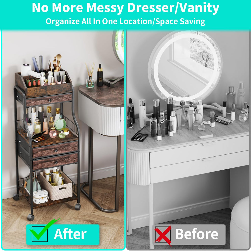 HapiRm Floor Makeup Organizer Storage - Vanity Skincare Make Up Organizers and Storage with Drawers, Cosmetics Display Cases Holder for Skin Care Nail Polish Perfume Makeup Brush