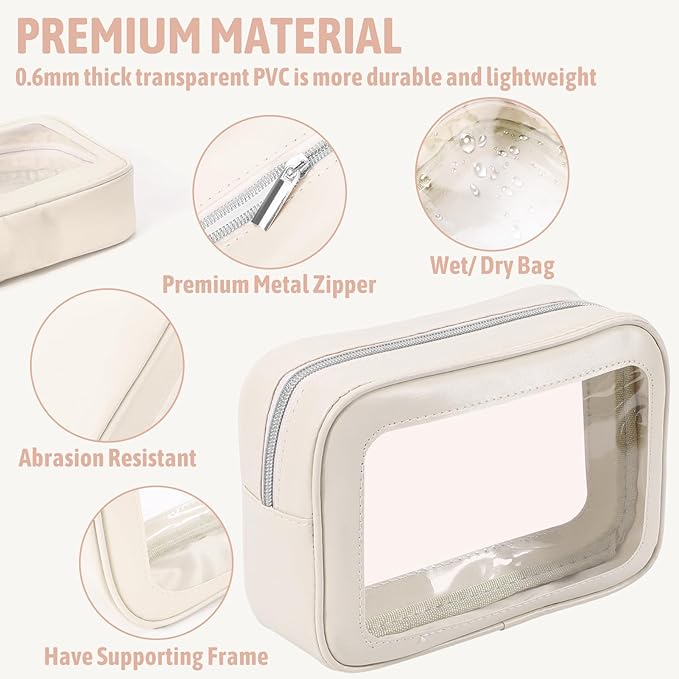 YOPCDJ 6PCS Clear Toiletry Bag,TSA Approved Travel Pouch with Zipper for Cosmetics and Toiletries，Diaper Bag Organizer Pouch Set, Purse Organizer and Clear Car Bag for Women and Kids