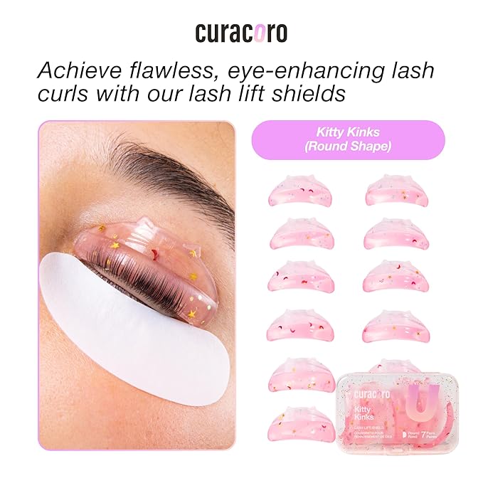 Curacoro Lash Lift Shields, 14 Pcs/7 Sizes Reusable Silicone Rods