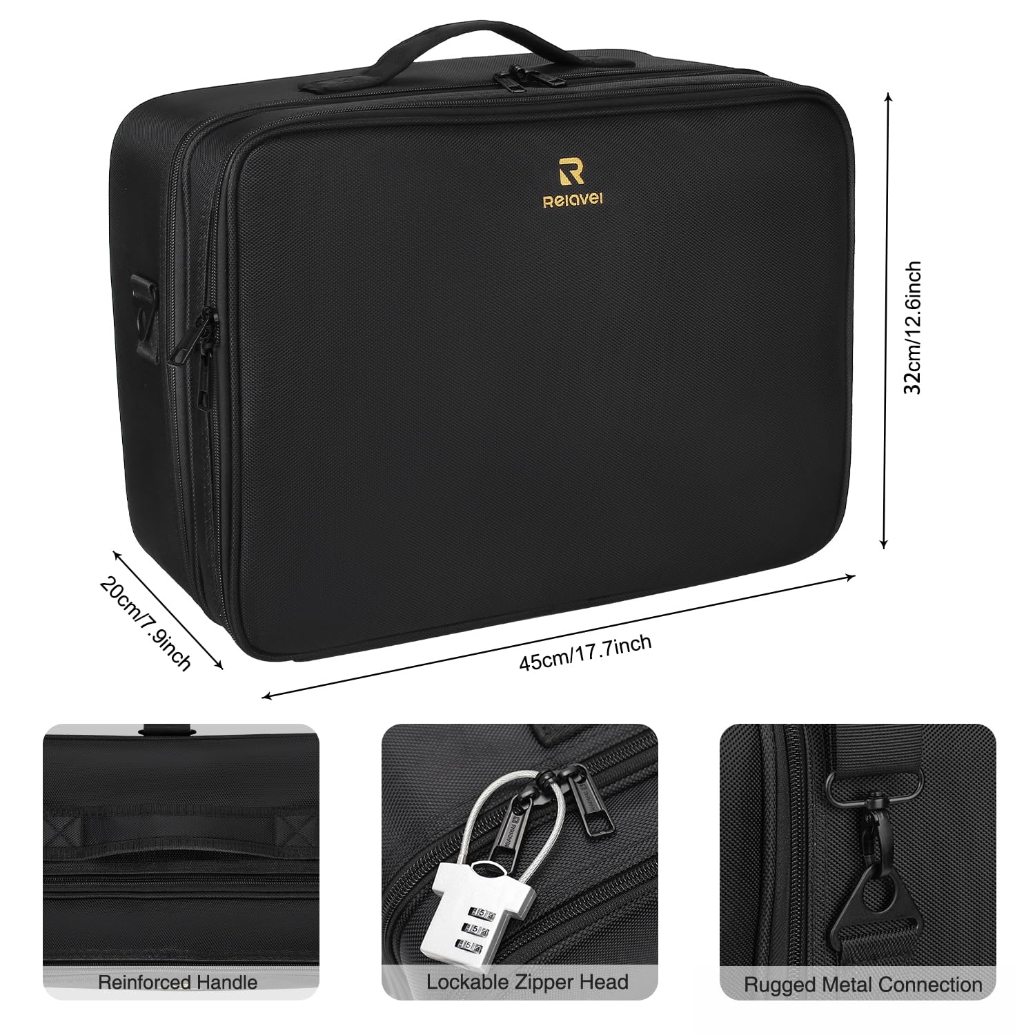MONSTINA Extra Large Makeup Case 17 Inch Travel Makeup Train Case Professional Makeup Artist Case Nail Polish Organizer Storage Box with Two Adjustable Shoulder Strap