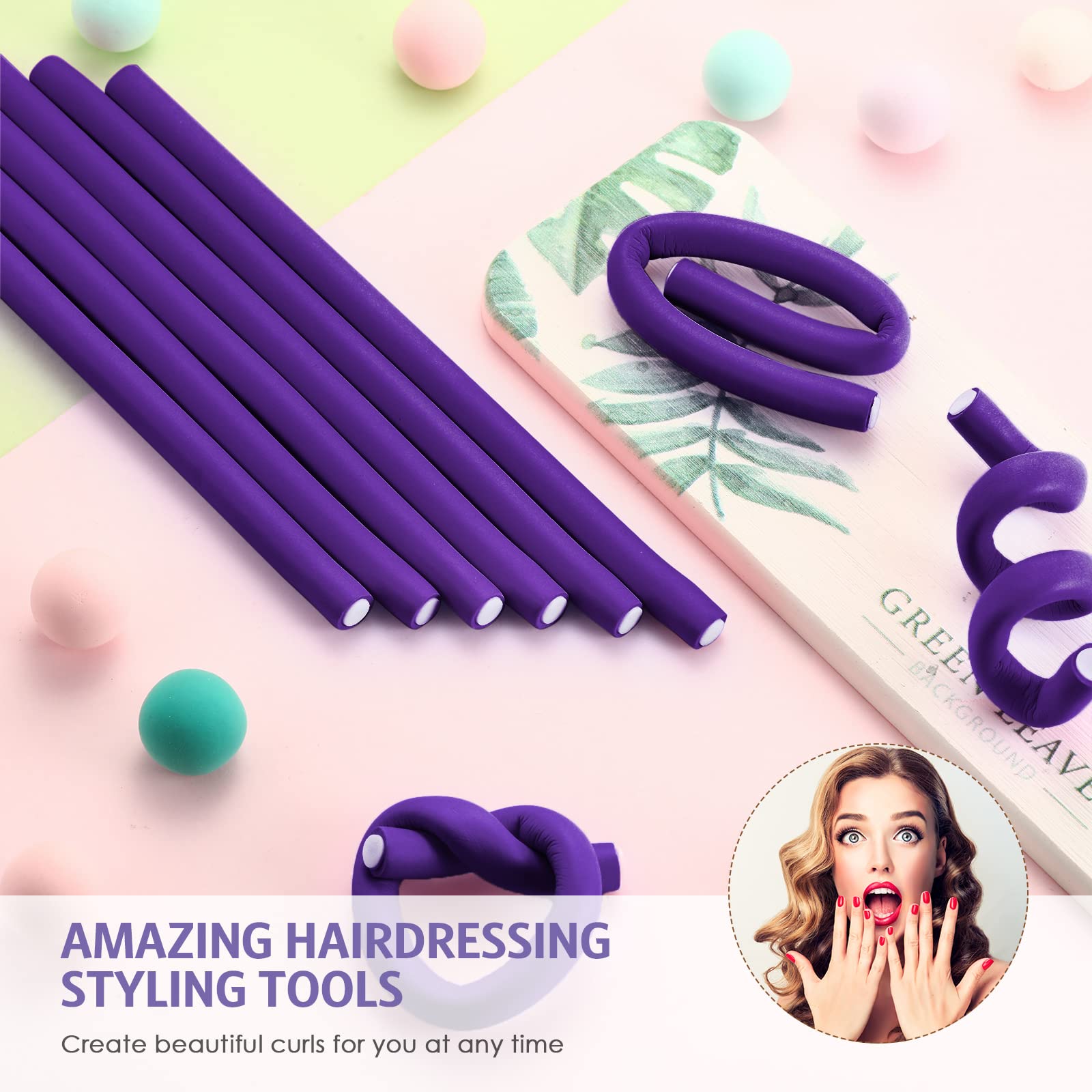 WILLBOND 60 Pieces Flexible Curling Rods Hair Curlers Rollers Twist Flexi No Heat Rods Rollers for Long Short Hair Women(0.3 x 7 Inch,Purple)